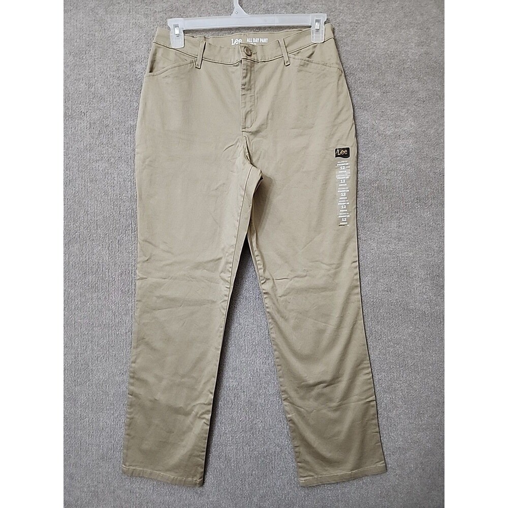 Lee Relaxed Fit All Day Straight Leg Pants Womens 12 Tan Stretch NEW